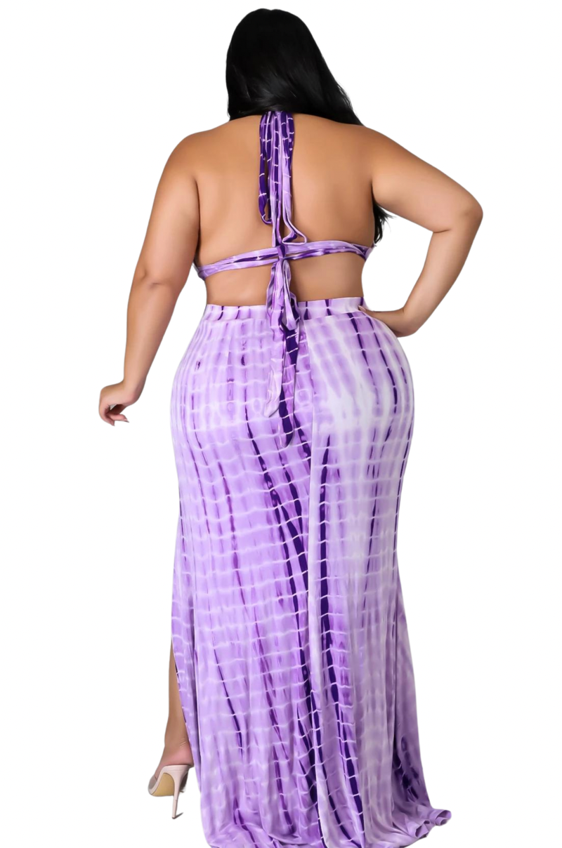 Final Sale Plus Size Tie Die Maxi Skirt Set in Lavender Tie Dye
