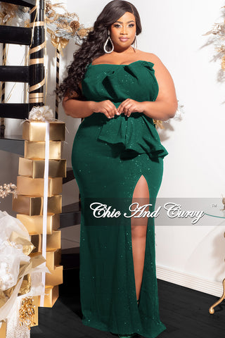 Available Online Only - Final Sale Plus Size Strapless Maxi Dress in Hunter Green Glitter