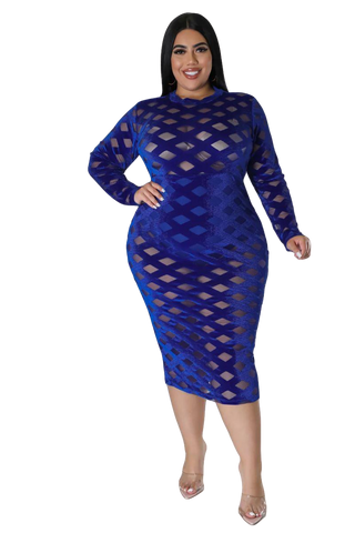 Final Sale Plus Size Trellis Bodycon Dress in Royal Blue