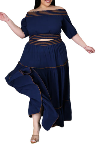 Final Sale Size 2pc Off The Shoulder Skirt Set in Navy