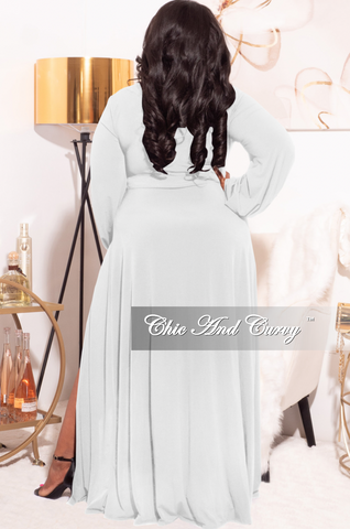 Final Sale Plus Size Ruched Maxi Dress with Double Slits in Ivory White