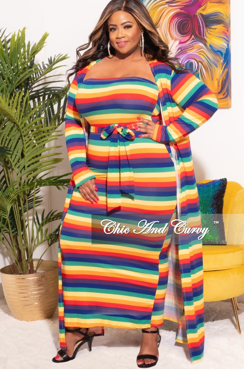 Final Sale Plus Size 2pc Set Duster & Tube Dress in Rainbow Print