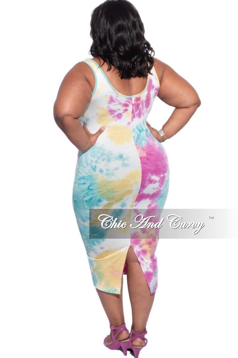 rainbow tie dye bodycon dress Women's Pink Rainbow Tie-Dyed Bodycon Maxi Dress, M/L Art by Melrose
