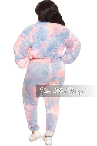 Final Sale Plus Size 2-Piece Set Fleece Jacket & Legging in Blue & Pink