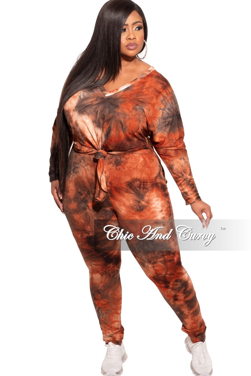 *Final Sale Plus Size 2-pc Pants Set in Rust / Black Tie Dye