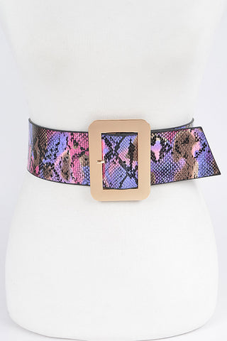 Final Sale Plus Size Snake Print Belt with Gold Buckle in Pink, Purple –  Chic And Curvy