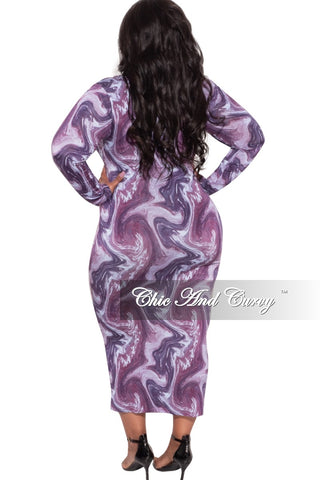 Final Sale Plus Size Reversible Bodycon Dress in Purple Abstract Print