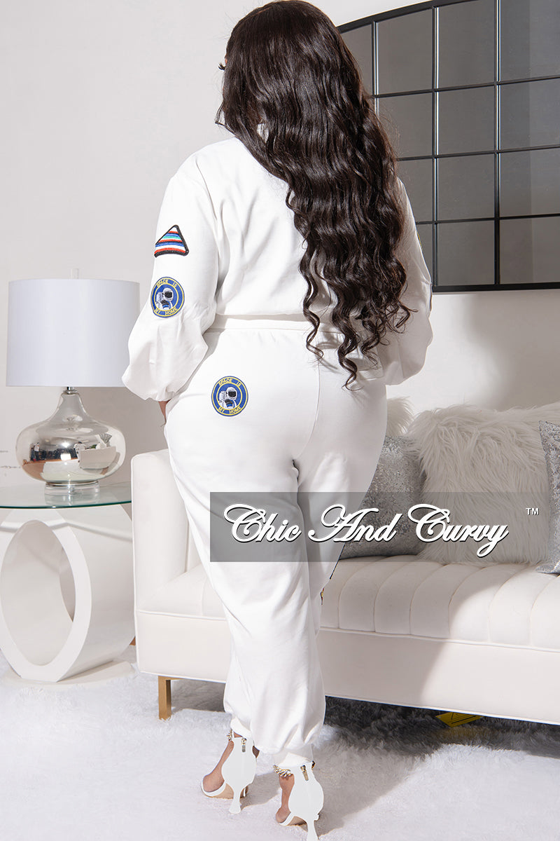 Final Sale Plus Size Jogging Set in Off White with Colorful Patches
