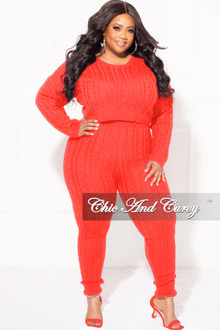 Final Sale Plus Size 2-Piece Sweater Pants Set in Red