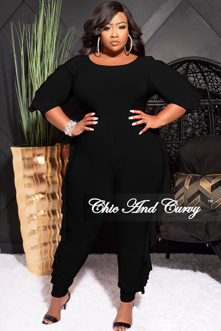 Final Sale Plus Size Jumpsuit with Ruffle Trim in Black