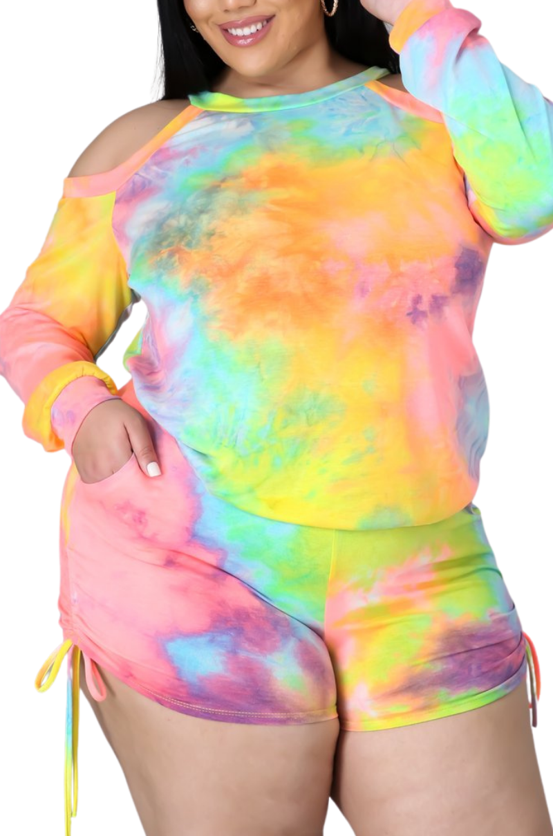 Final Sale Plus Size 2pc Set in Rainbow Sherbet Tie Dye Print