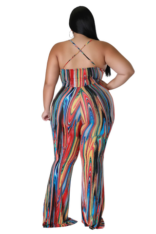 Final Sale Plus Size Spaghetti Strap Jumpsuit in Multi-Color Print