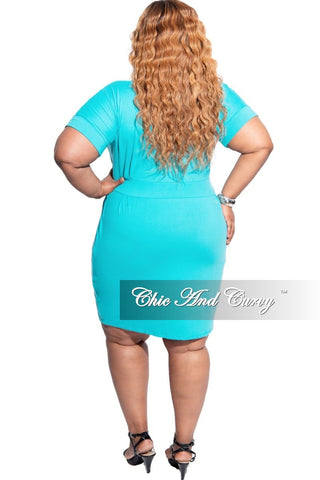 New Plus Size Rolled Sleeve Tie Dress in Ash Mint