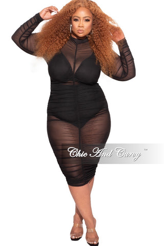 Final Sale Plus Size BodyCon Dress/Coverup with Ruched Sides in  Black