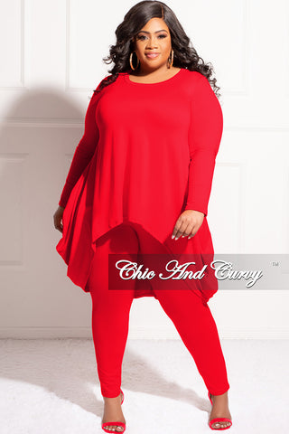 Final Sale Plus Size 2pc High Low Top and Leggings Set in Red