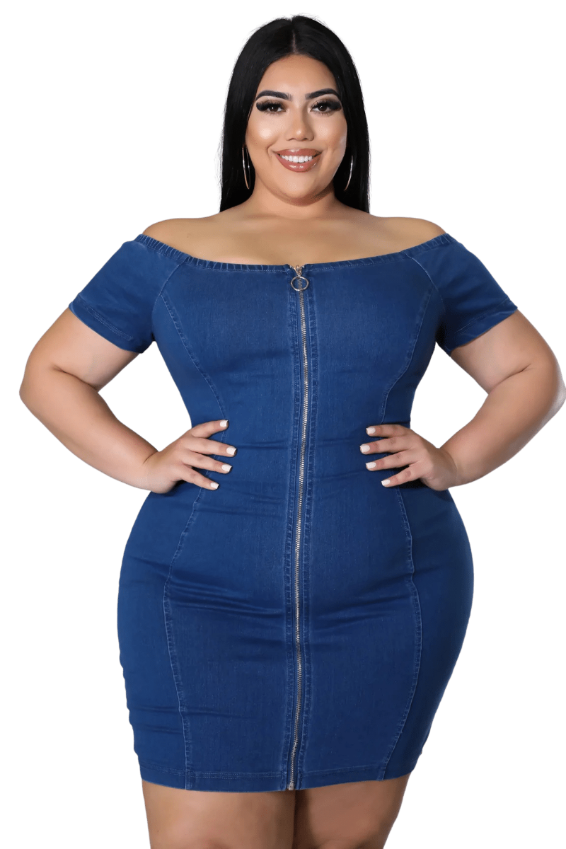 asos plus size denim dress ASOS LUXE Curve denim corseted skater mini dress with bow back in mid wash blue