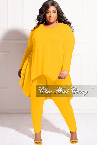 Final Sale Plus Size 2pc High Low Top and Leggings Set in Mustard