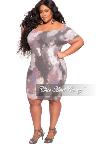 Final Sale Plus Size Off The Shoulder Dress in Grey, Purple, & Pink