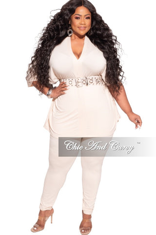 Final Sale Plus Size 2pc V Neck Tunic Top and Matching Legging Set in Ivory