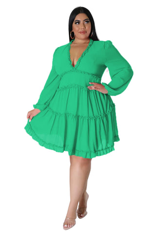 Final Sale Plus Size Chiffon Dress with V-Neck in Green