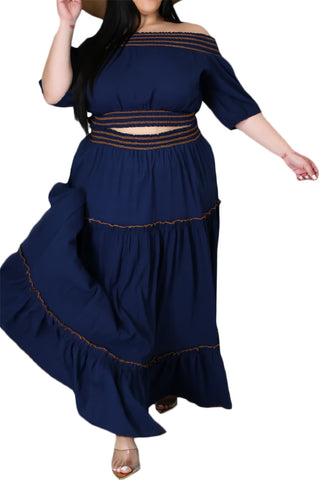 Final Sale Size 2pc Off The Shoulder Skirt Set in Navy