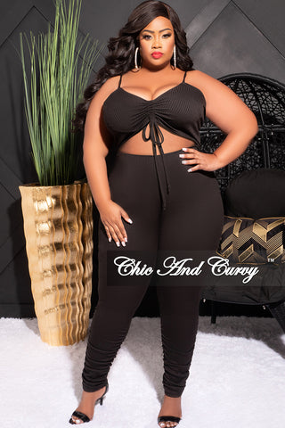 Final Sale Plus Size Ribbed Jumpsuit with Tummy Cutout in Black