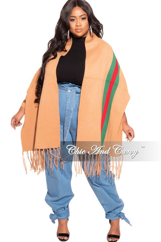 Striped Poncho Shaw One Size - Red, Navy, Ivory, or Tan
