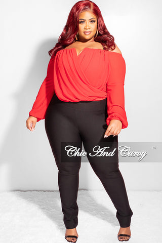 Final Sale Plus Size Chiffon Off the Shoulder Sweetheart Draping Blouse in Red
