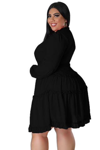 Final Sale Plus Size Chiffon Dress with V-Neck in Black