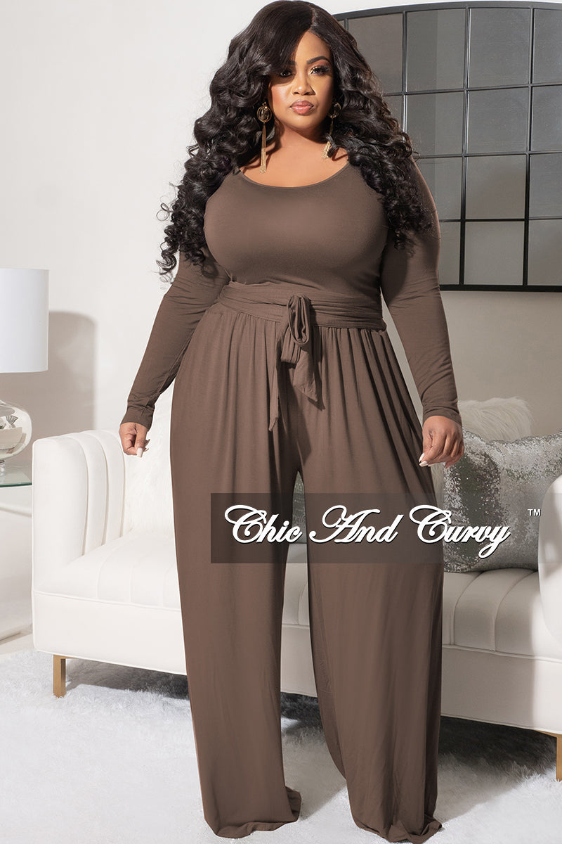 Final Sale Plus Size 2pc Crop Top and Palazzo Pant Set in Mocha