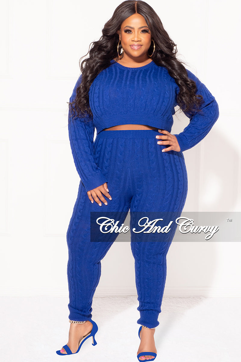 Final Sale Plus Size 2-Piece Sweater Pants Set in Royal Blue – Chic And  Curvy