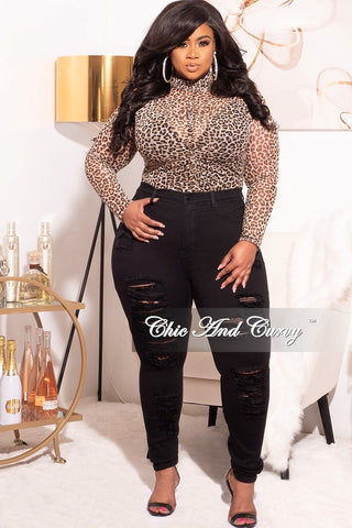 Final Sale Plus Size Mesh Top with Middle Ruching in Cheetah Print