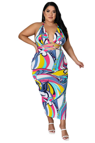 Final Sale Plus Size Midi Dress with Open Back in Paisley Print