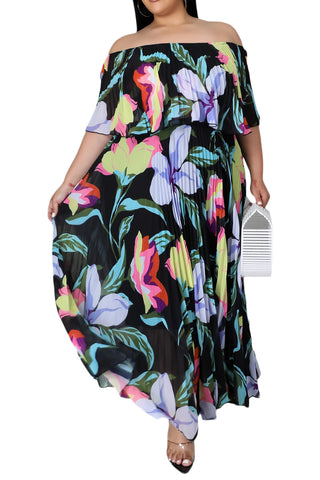 Final Sale Plus Size Strapless Chiffon Pleated Long Dress