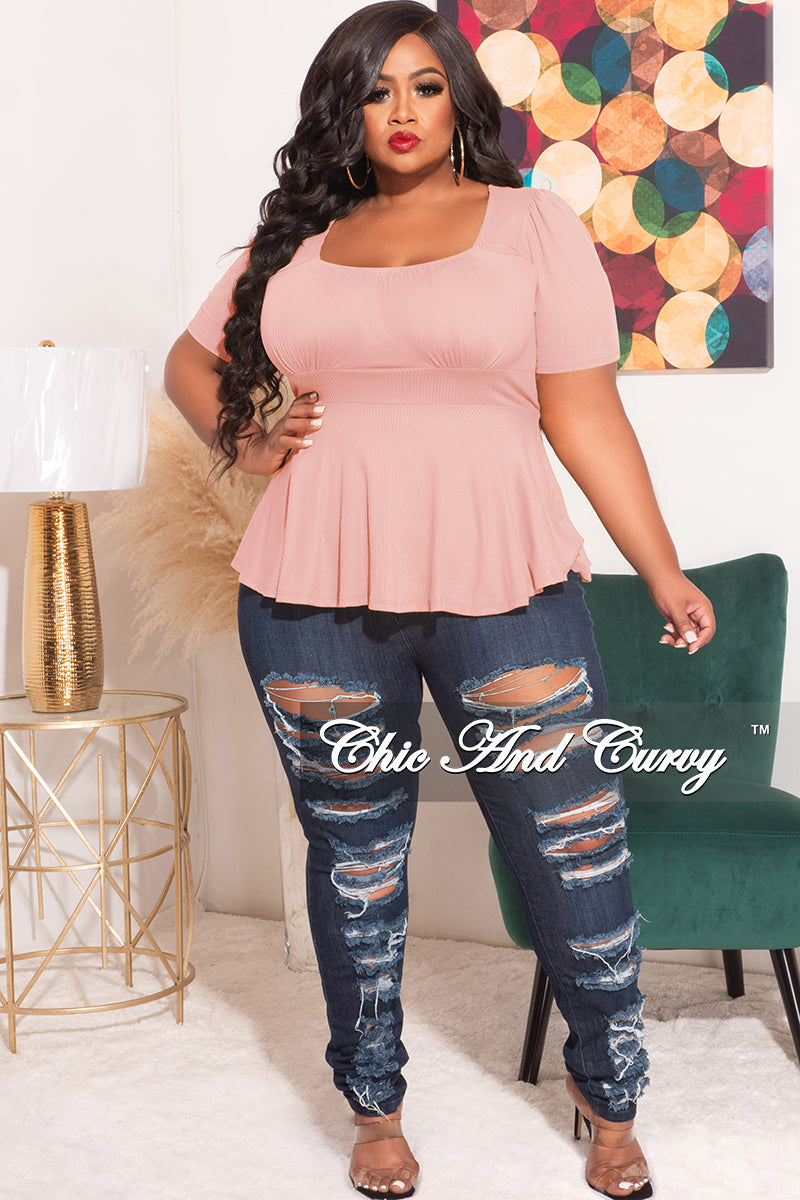 Final Sale Plus Size Ribbed Baby Doll Top in Mauve