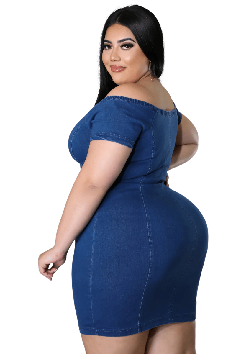 Final Sale Plus Size Off The Shoulder Denim Dress with Front Zipper - 3X 22 Final Sale Plus Size Off The Shoulder Denim Dress with Front Zipper - 3X 22