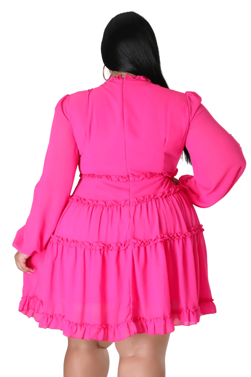 Final Sale Plus Size Chiffon Dress with V-Neck in Fuchsia