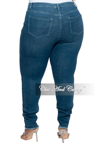 Final Sale Plus Size Denim Jeans with Light Distressing in Medium Denim Blue