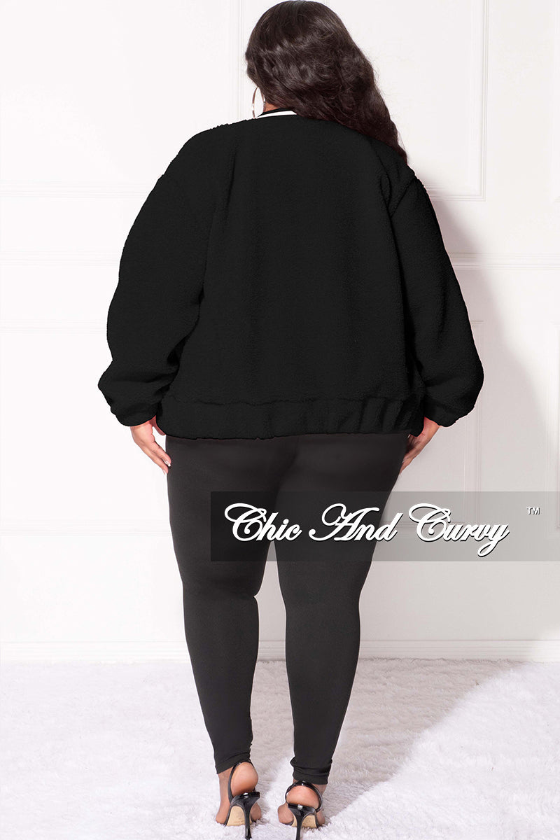 Final Sale Plus Size Teddy Bear Varsity Jacket in Black