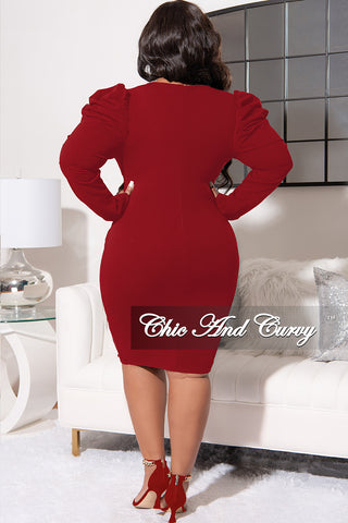 Final Sale Plus Size Faux Wrap Ruched BodyCon Dress in  Red