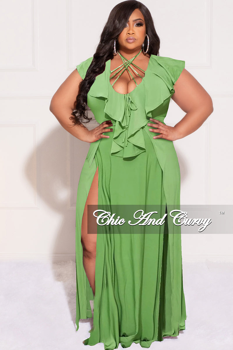 Final Sale Plus Sundress Maxi Dress with Double Slits in Green Ap – Chic And Curvy