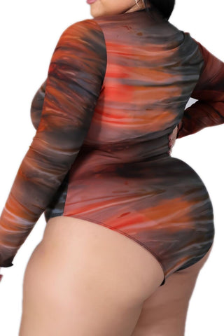 Final Sale Plus Size Ombré Bodysuit In Orange Rust / Olive