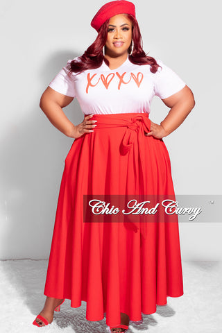 Final Sale Plus Size Long Maxi Skirt with Waist Tie in Red