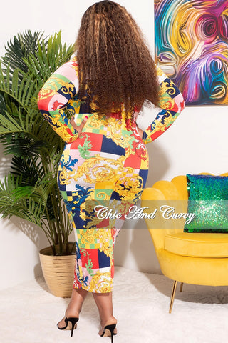 Final Sale Plus Size Bodycon Dress in Multi-Color Block Print