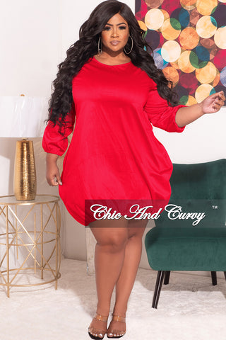 Final Sale Plus Size Bubble Poplin Dress in Red