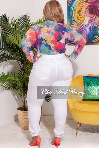Final Sale Plus Size Mesh Bodysuit in Multi-Color Splatter Print Summer