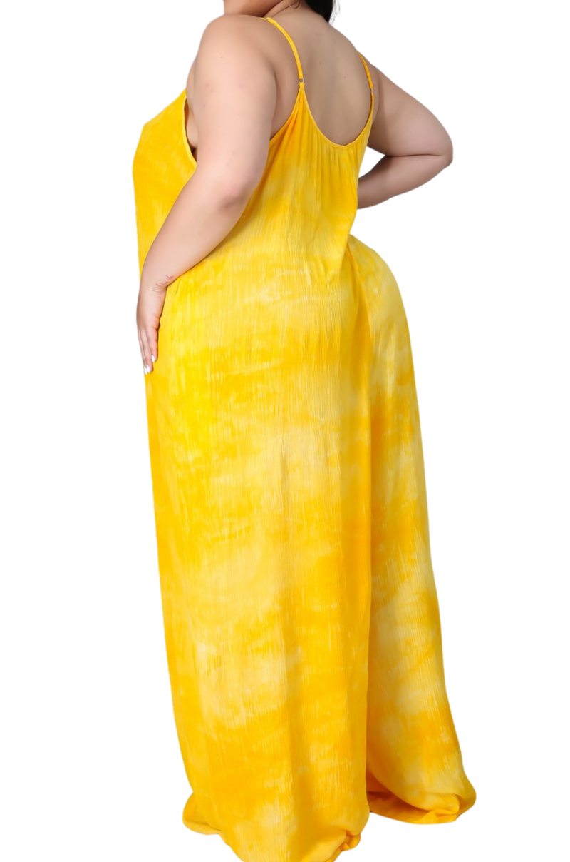 Final Sale Plus Size Jumpsuit with Soft Crepe Fabric in Yellow