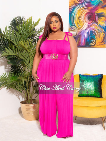 Final Sale Plus Size Oversized Jumpsuit with Self Tie Straps in Fuchsia Emma