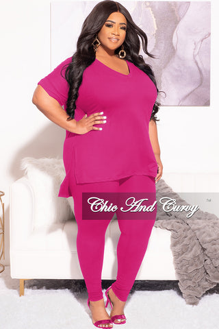 Final Sale Plus Size 2pc Tunic Top and Matching Legging Set in Magenta