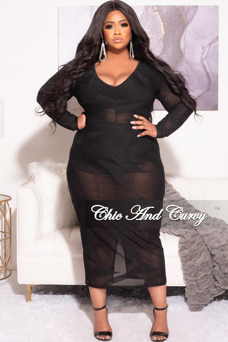Black Sheer Panel Lace Long Sleeve Bodycon Dress | New Look